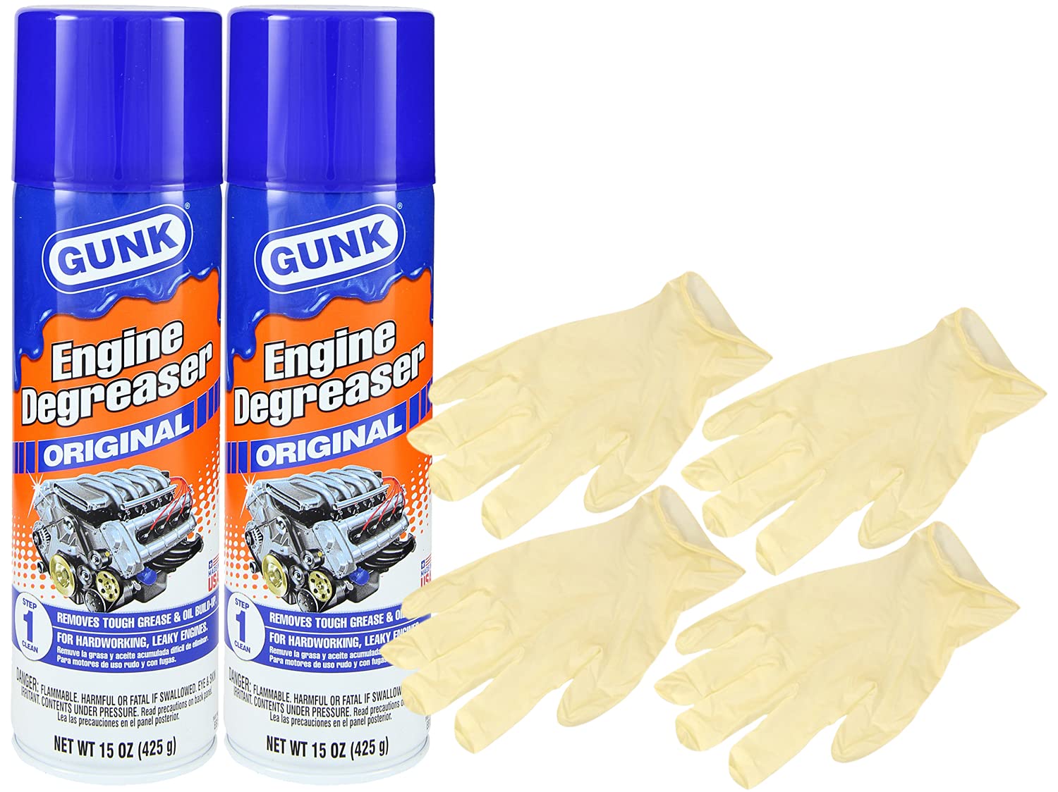 Gunk Original Engine Degreaser (15 oz.) Bundle With Latex Gloves (6 Items)