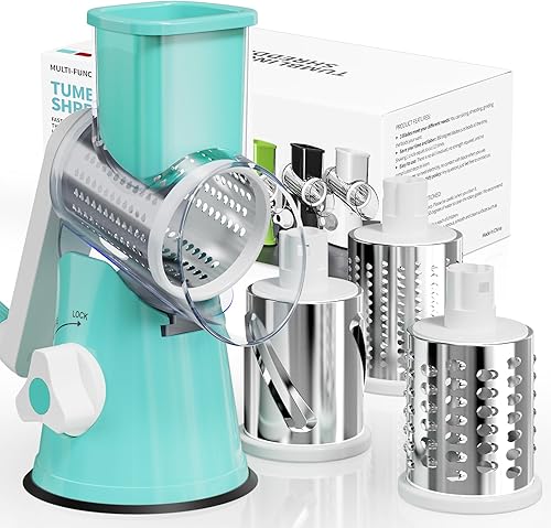 Rallador giratorio de queso, manivela de mano, trituradora de 3 cuchillas, rallador de queso para cocina, herramienta de cocina multifuncional para