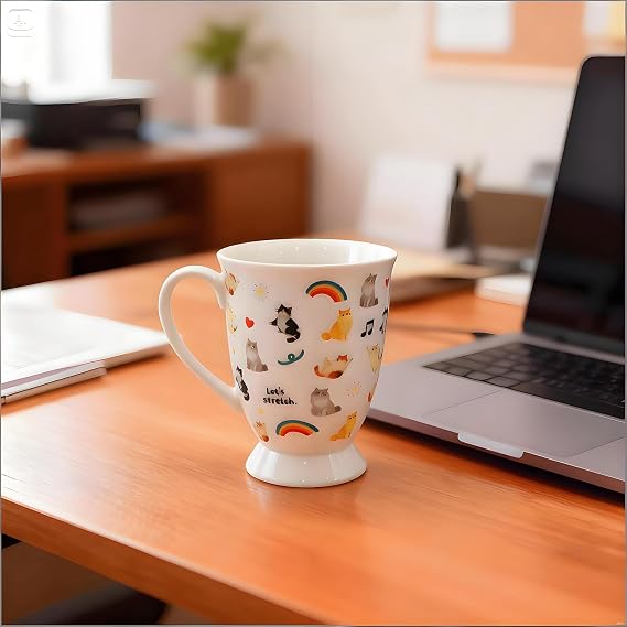 Funny Cat Mug Novelty Crazy Cat Lady Porcelain Coffee Mugs with English Breakfast Tea&Spoon Set Reusable Animal Ceramic Cup as Gift for Cats Lovers