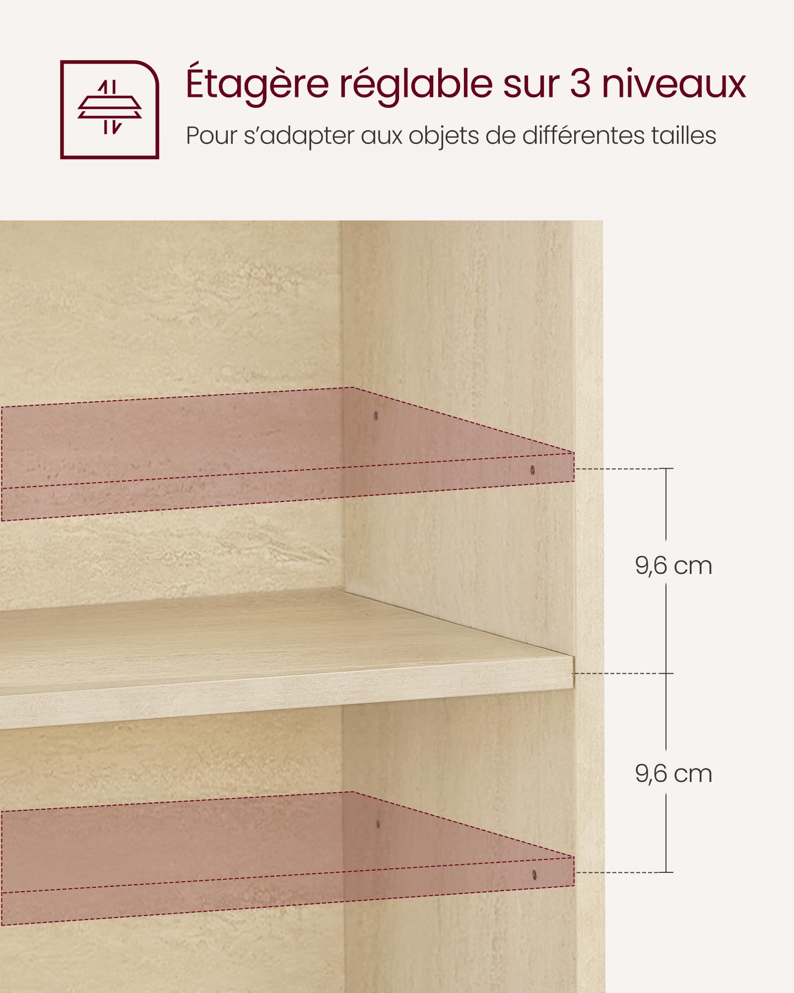 VASAGLE CUSTOS Collection - Lot de 2, Tables de Chevet avec Compartiments Ouverts, Tables d’Appoint avec Étagère Réglable, Double Usage, Montage Simple, pour Chambre, Salon, Beige Travertin LET866LA01