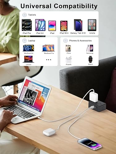 Miniatura 5 de Regleta de alimentación con abrazadera de escritorio de 13 tomas, 2 puertos USB-C, 2 puertos USB-A, salida de montaje en borde de escritorio,