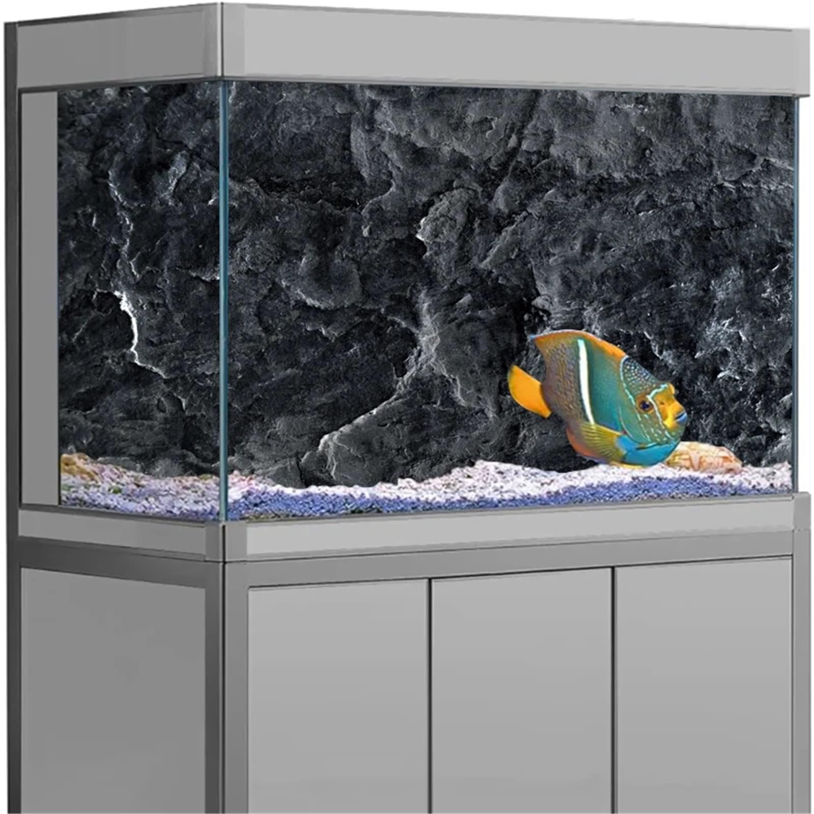 Poster Aquarium Autocollant de Fond d'aquarium, Affiche Grain Pierre Noire, décoration, Papier Peint Auto-adhésif, 3D pour la décoration(41x 122cm)
