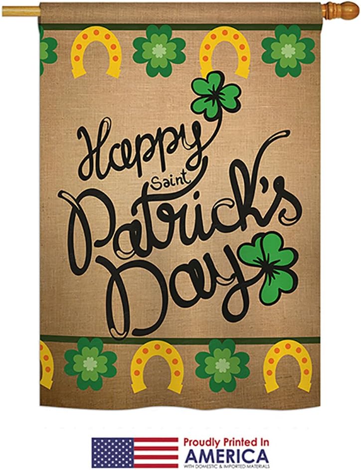 Happy Saint Patricks Day House Flag Springtime St Patrick Shamrock Leprechaun Lucky Coin Holiday March Irish Clover Small Decorative Gift Yard Banner Made In USA 28 X 40