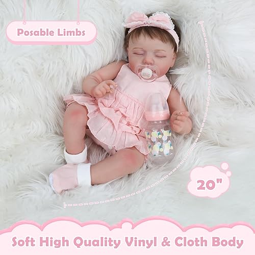 Miniatura 3 de Muñecas Reborn Baby Girl  Muñeca de bebé recién nacida realista de 20 pulgadas, cuerpo de tela hecha a mano, muñeca Reborn con peso suave, juego de