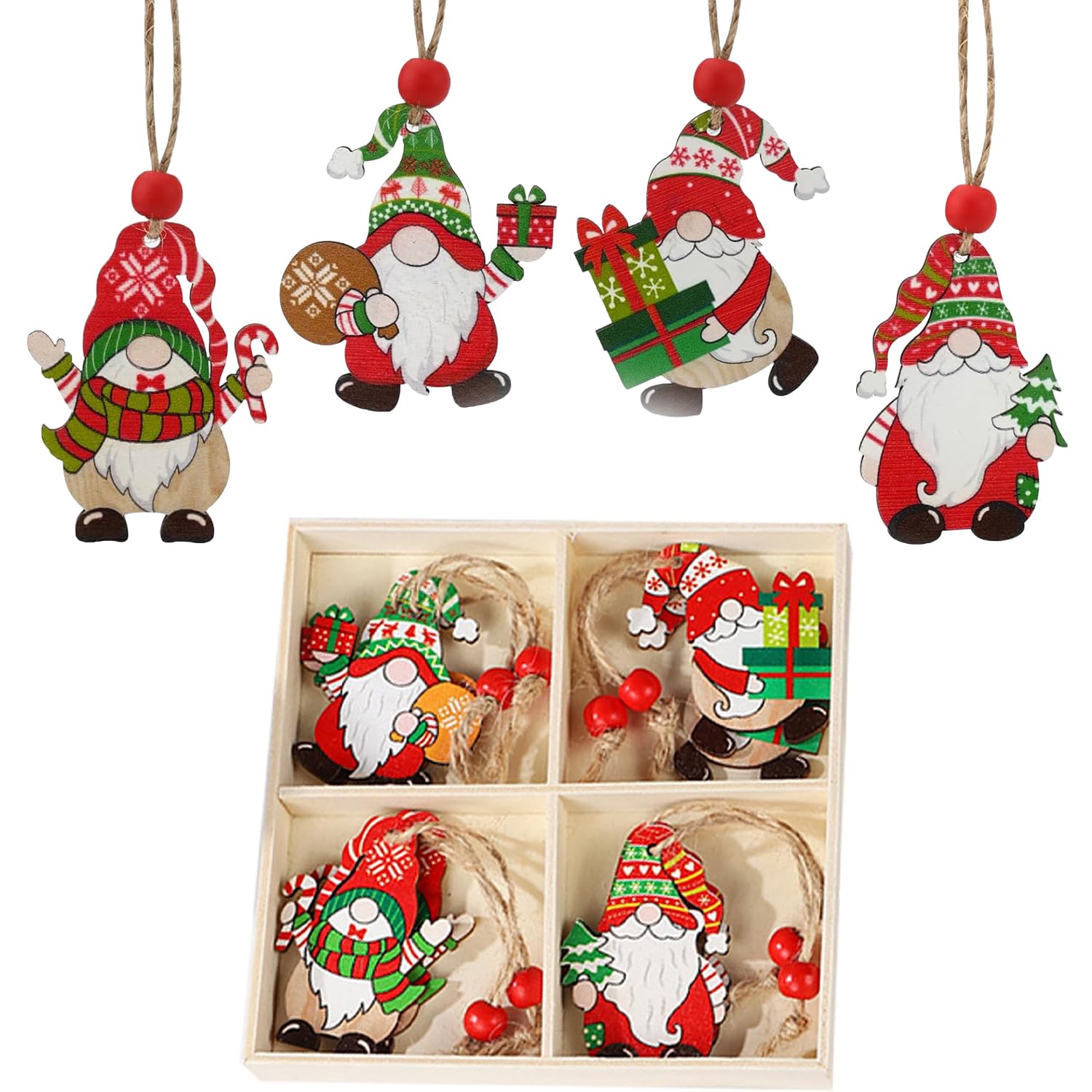 Ousuwo 12 Pcs Wooden Hanging Tree Ornaments, Wooden Christmas Pendants Decorations Christmas Hanging Pendants Indoor Outdoor for Door Wreath Table Window and Home Decor