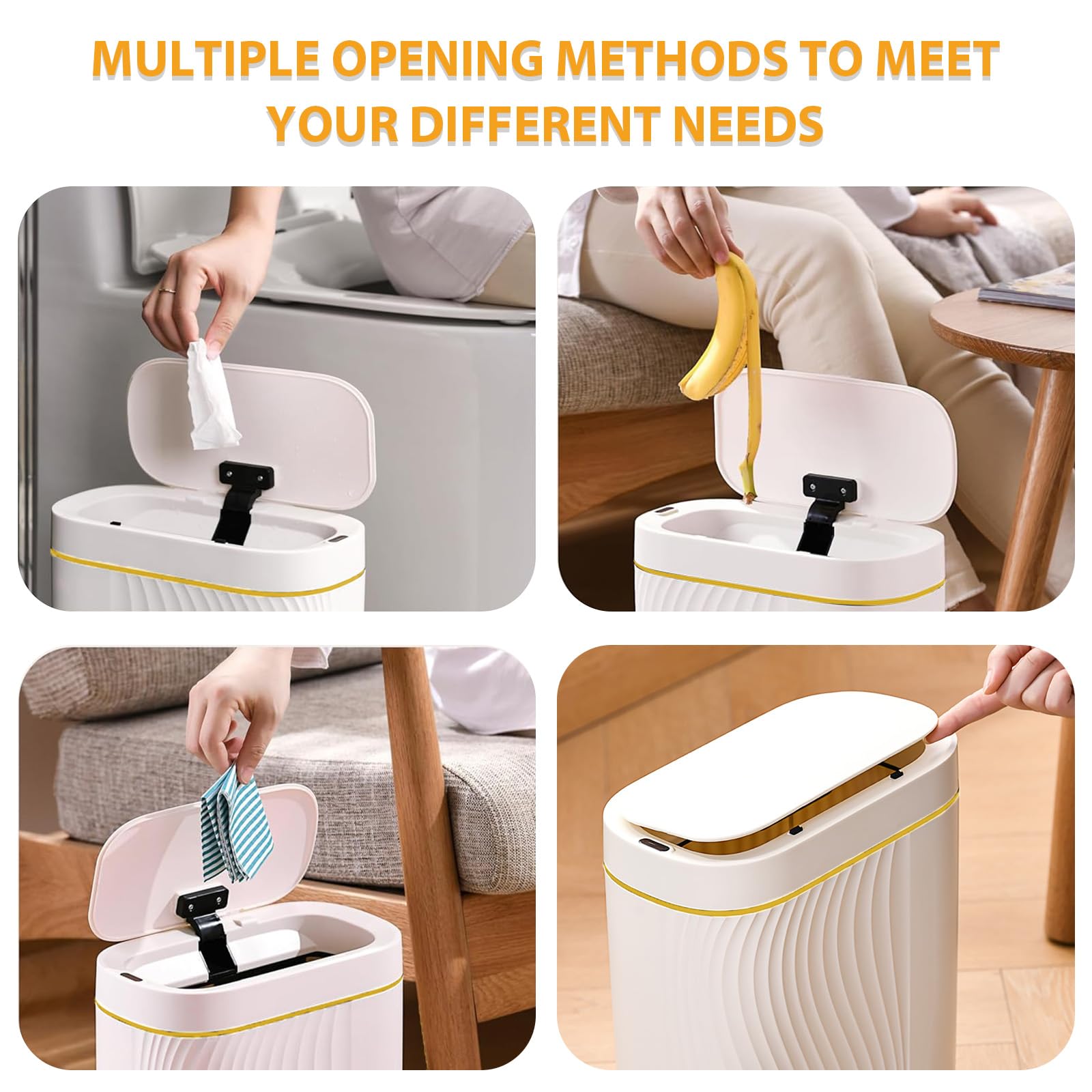 MeYuxg Papelera Baño, Cubo de Basura Inteligente, 8L Cubo Basura Estrecho sin Contacto, Papelera con Tapa para Baños, Cocinas, Dormitorios, Oficinas (Phnom Penh Blanco)