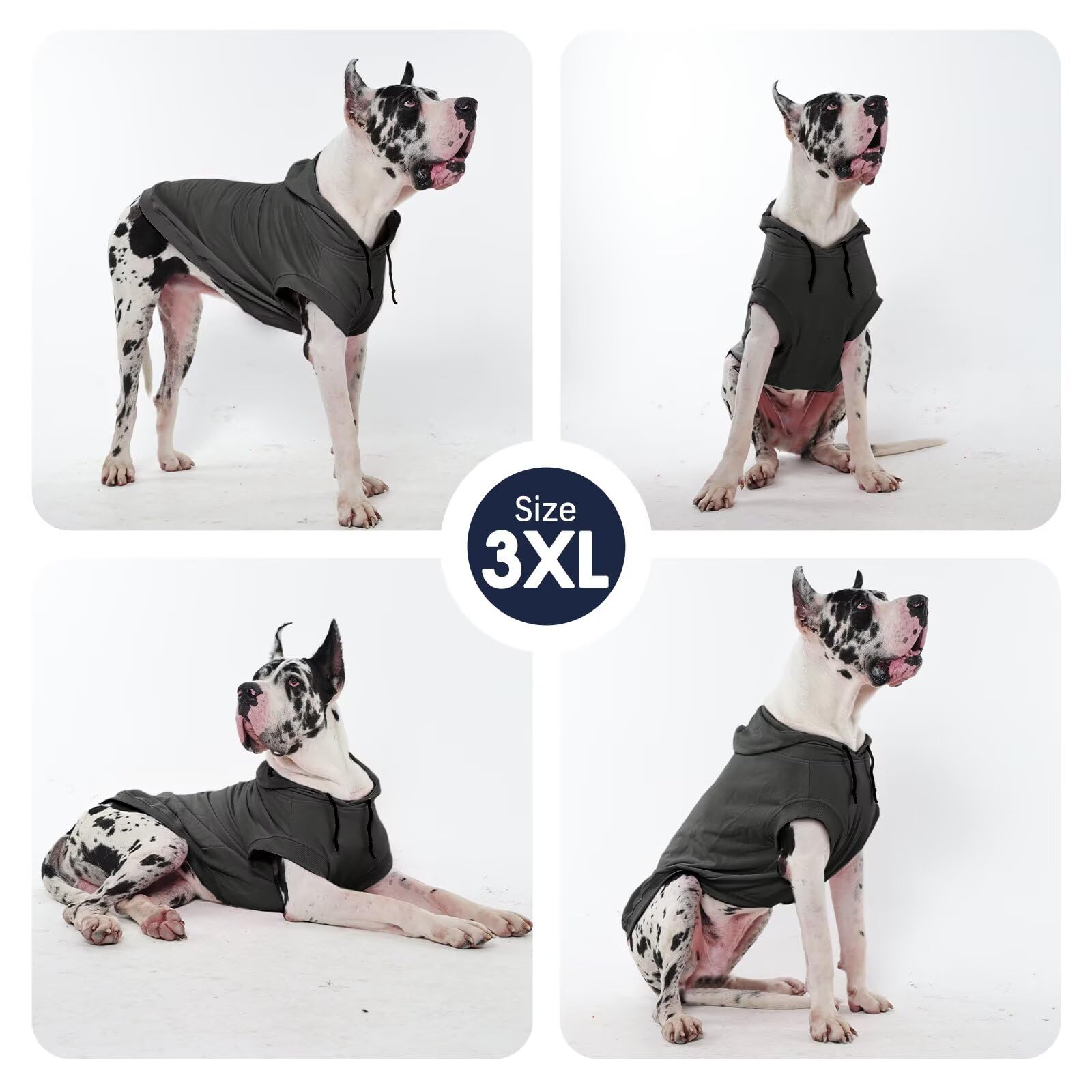 IECOii Sweat à capuche pour chiens de grande taille, pull dogue allemand pour chiens de race géante, respirant, léger, extra large, sweat à capuche pour chien, taille XXXL pour mastiff, gris, 3XL