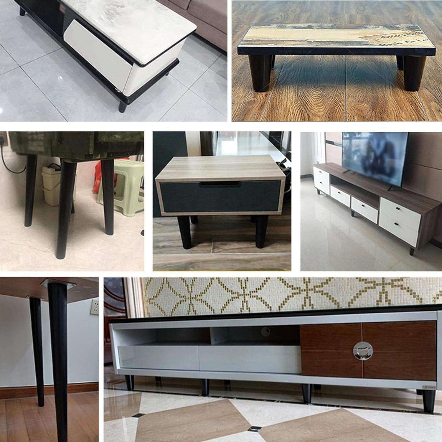 無垢材家具足セット 4個セット ブラック テーパードソファ アームチェア キャビネット フィート 23.6インチ ノンスリップ 斜め