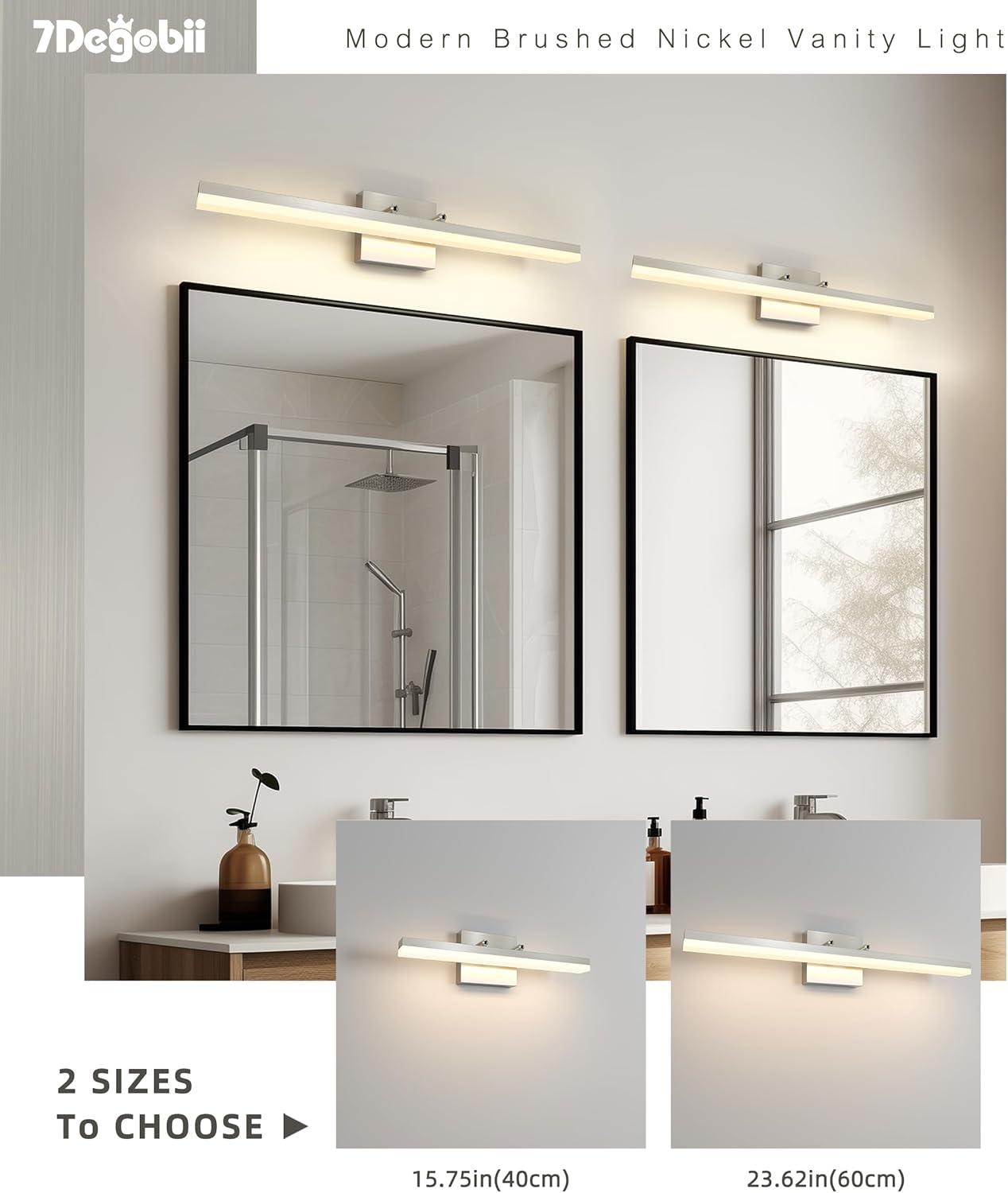 Brushed Nickel Vanity Light for Bathroom - 5CCT Dimmable, Adjustable Angle, 23.62-inch Long 16W LED Bar Light Fixture Over Mirror - Modern Wall Lighting