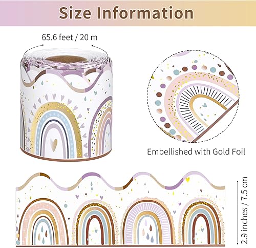 Miniatura 2 de durony Borde de tablero de anuncios arcoíris de 65.6 pies, borde bohemio, bordes decorativos para decoración de aula y escuela