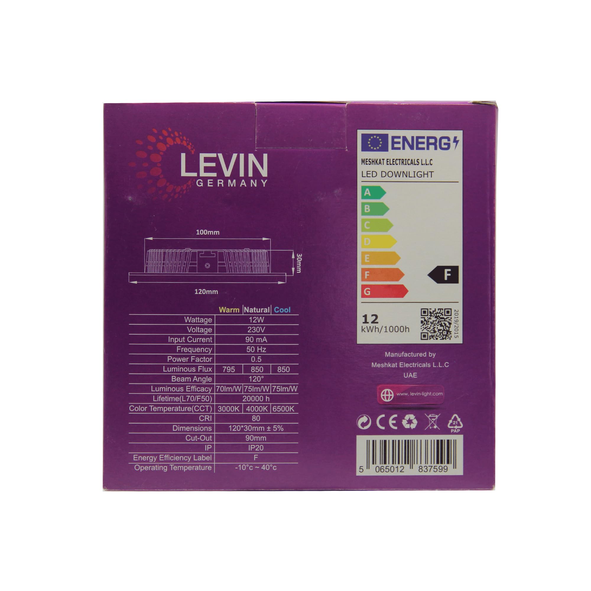 Levin LED Downlight Ceiling 12W Ultra Slim Recessed Ceiling Lights - Pack of 1, Warm White 3000k - Image 3