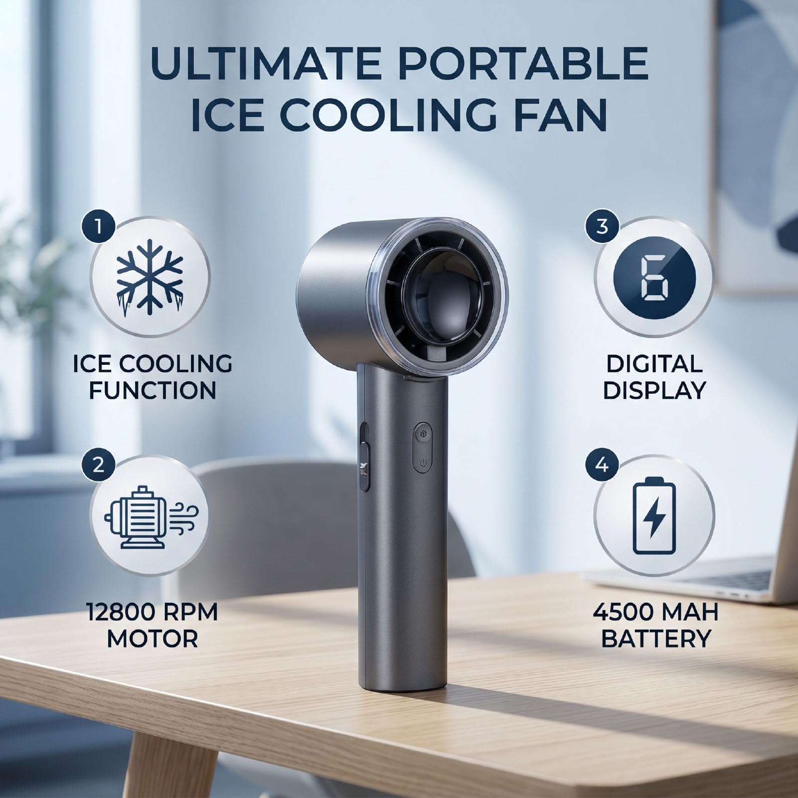 Tragbarer Handventilator, über USB Wiederaufladbar, Faltbar, Eiskühlung, Mini-Ventilator mit 6 Geschwindigkeiten, Kleine Persönliche Handventilatoren für Büro Outdoor Reisen (GREY)
