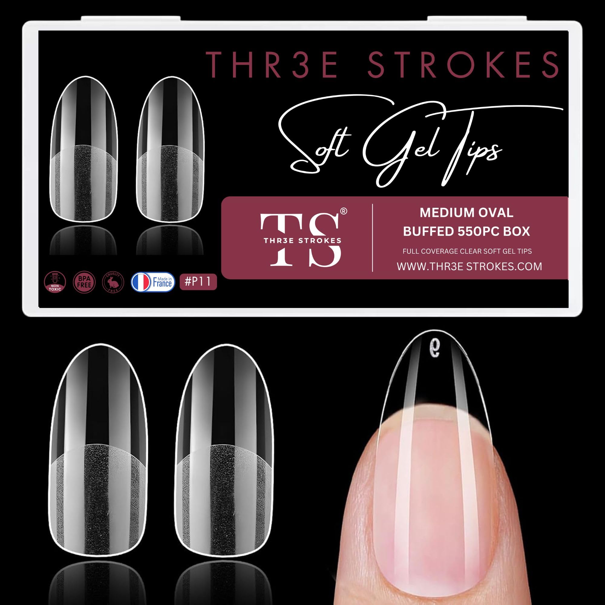 Sponsored Ad - THR3E STROKES Soft Gel NailTips, Full Cover Clear Soft Nail Tips for Artificial FalseNails Extension Nail Salons DIY NailArt with Box, 550PCS (MEDIUM OVAL P11)