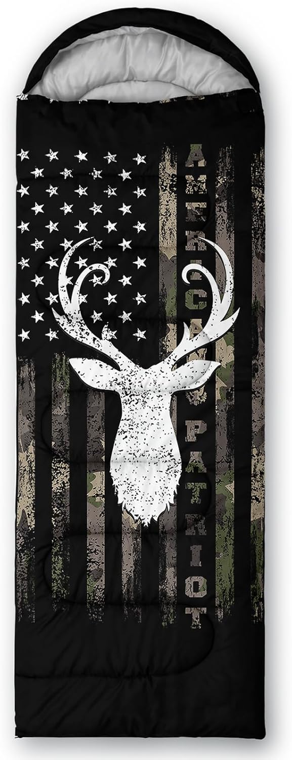 Axolotl Deer Camo Sleeping Bag, Deer Antlers Army Camouflage Camping Bag in Warm Cold Weather, US Flag Wild Animal Hunting Waterproof Backpacking for Traveling Outdoor Camping Gear Gear Equipment
