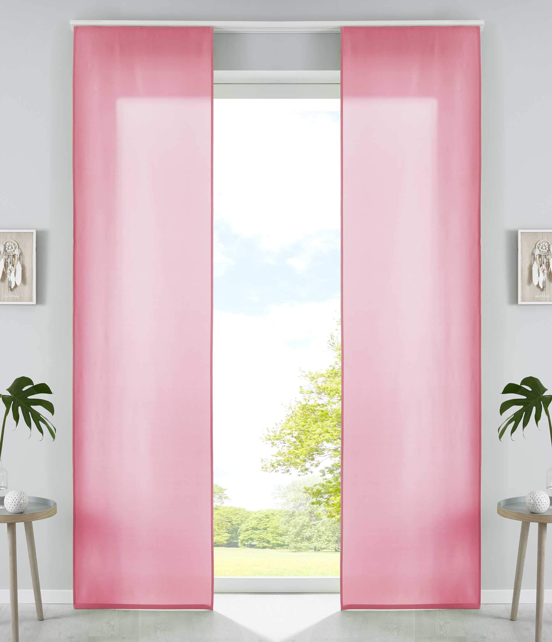 Gardinenbox Set of 2 Sliding Curtains, Panel Curtains, Microfibre Curtain, Sliding H x W 245 x 60 cm, Pink Matt, Panel Carrier Weighted Rods, 85600N2