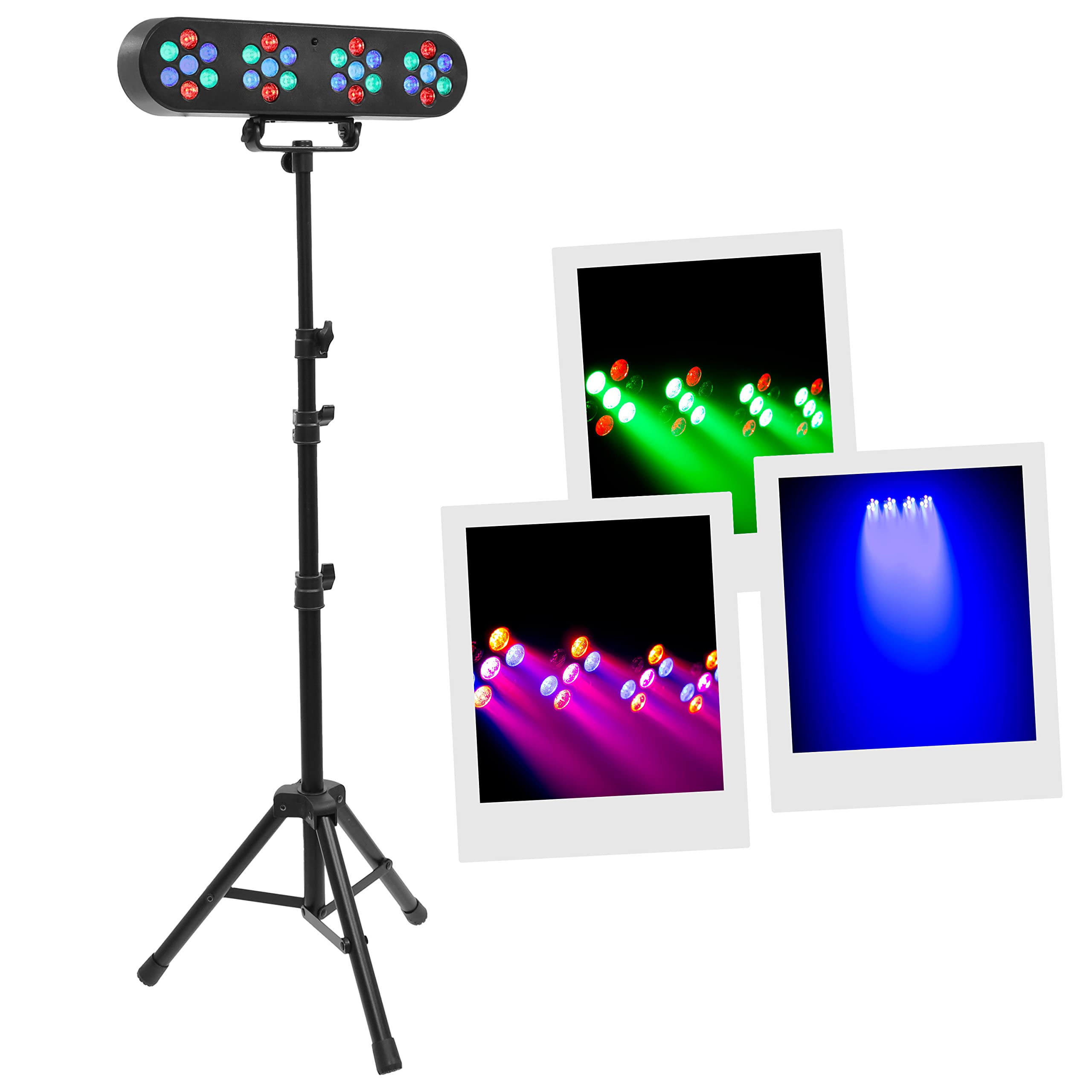 BoomTone DJ D-Tiene Set di luci multicolore Disco Club DJ, 28 LED RGB da 1 W, Dimmer, Kit completo di supporto. Regolabile in altezza. Programmi automatici, rilevamento del suono, telecomando in