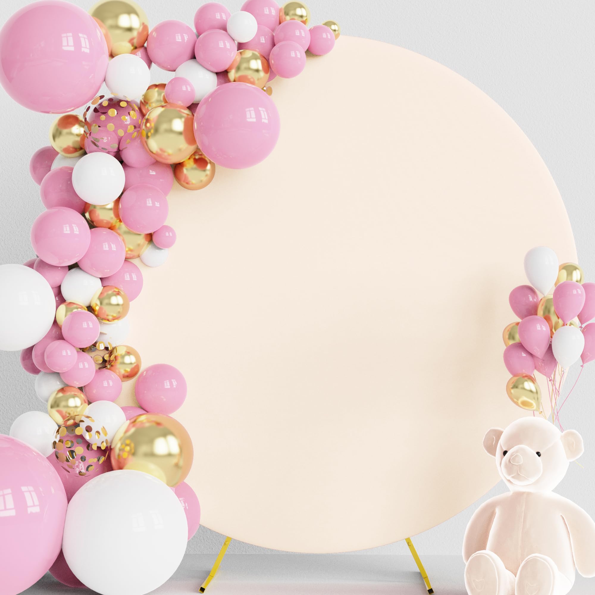 Wokceer 6.6FT Round Backdrop Cover Beige Round Arch Covers with Buckles Polyster Circle Balloon Arch Cover for Wedding Birthday Party Ceremony Decor