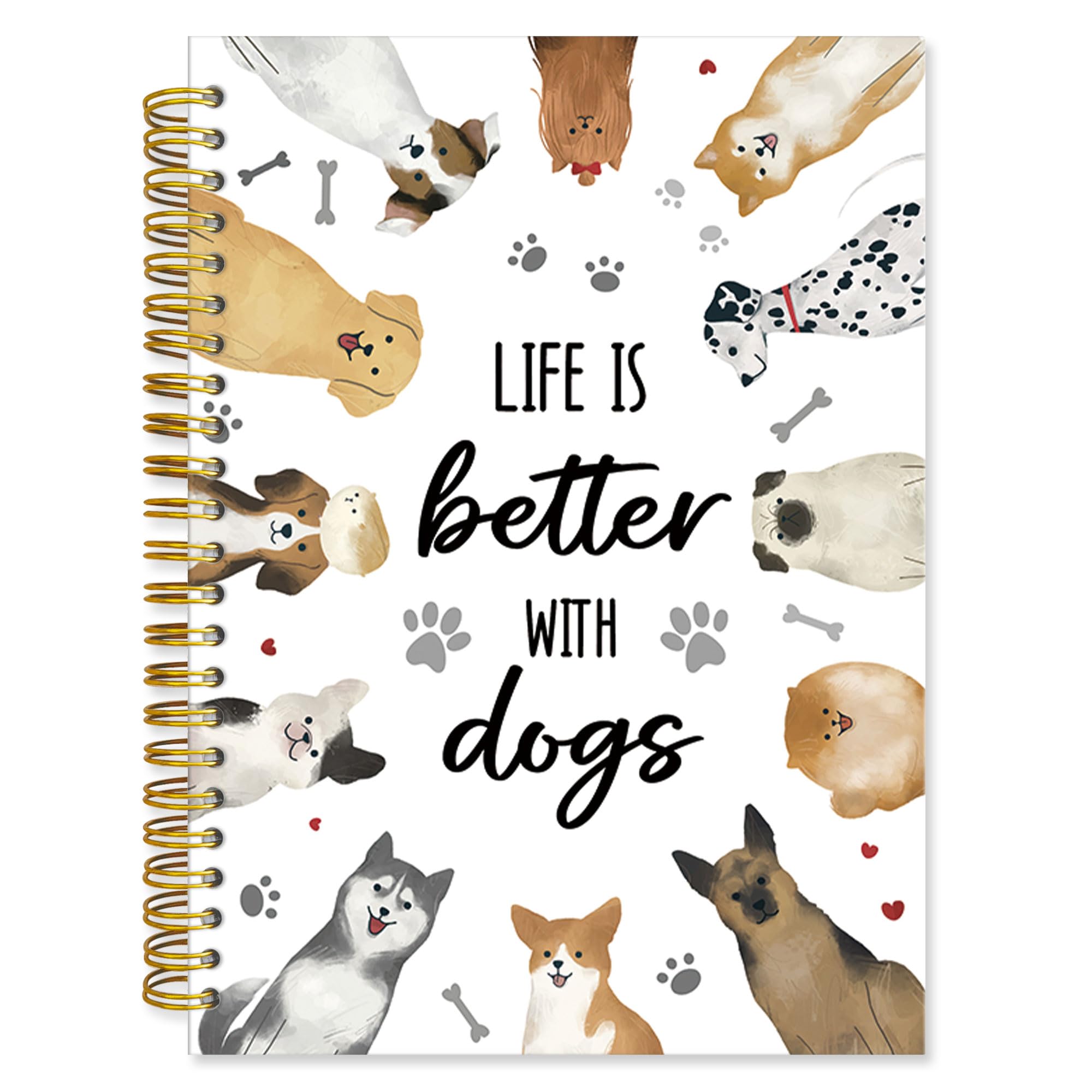 Spiralnotizbuch für Hundeliebhaber, Aufschrift "Life Is Better with Dogs", liniert, Hardcover, Tagesjournal für Büro, Arbeit, Schule, Komposition, Hundenotizbuch, A5, 5,5 x 8,3 cm