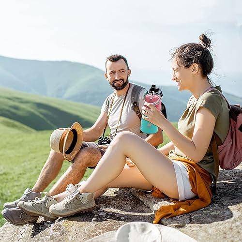 Miniatura 7 de Botella de agua aislada al vacío con pajilla, mango de paracaídas y 3 tapas, bolsa de transporte sin BPA de doble pared de acero inoxidable de boca