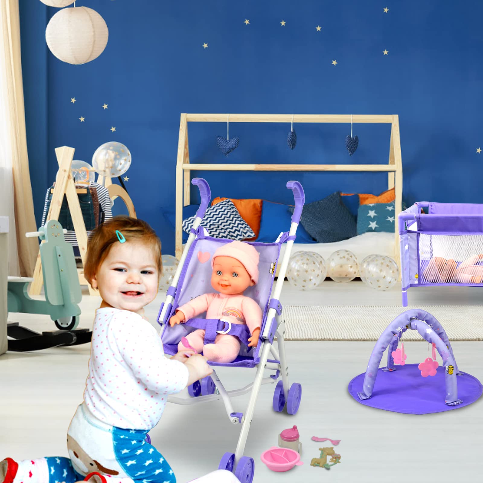 Anivia Seggiolone Baby Doll, Seggiolone Bambole Fino a 16'' (DB002A-EU-PURPLE)