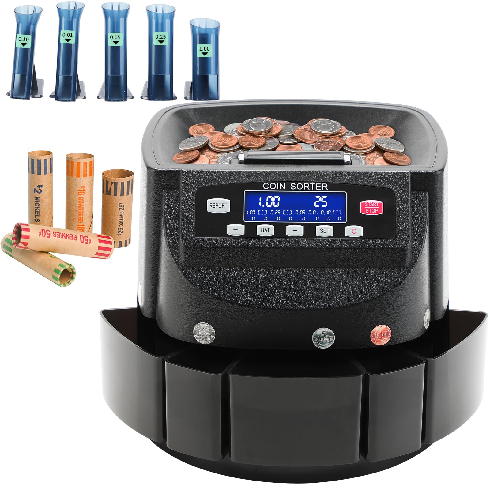 USD Coin Counter 270 Coins/Min Includes 5 Coin Bins, 5 Tubes &amp; 5 Wrappers