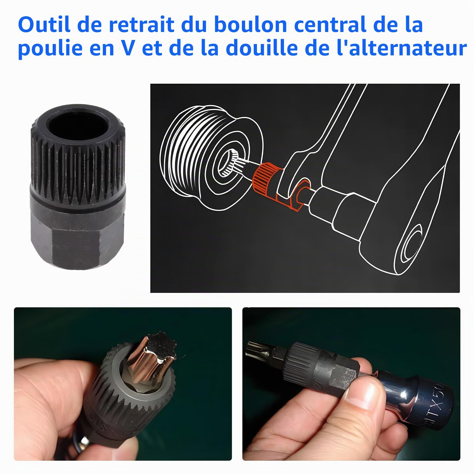 Outil de Retrait de poulie de Courroie trapézoïdale Alternateur 33 Dents Outils de Retrait de Roue Libre d'embrayage pour