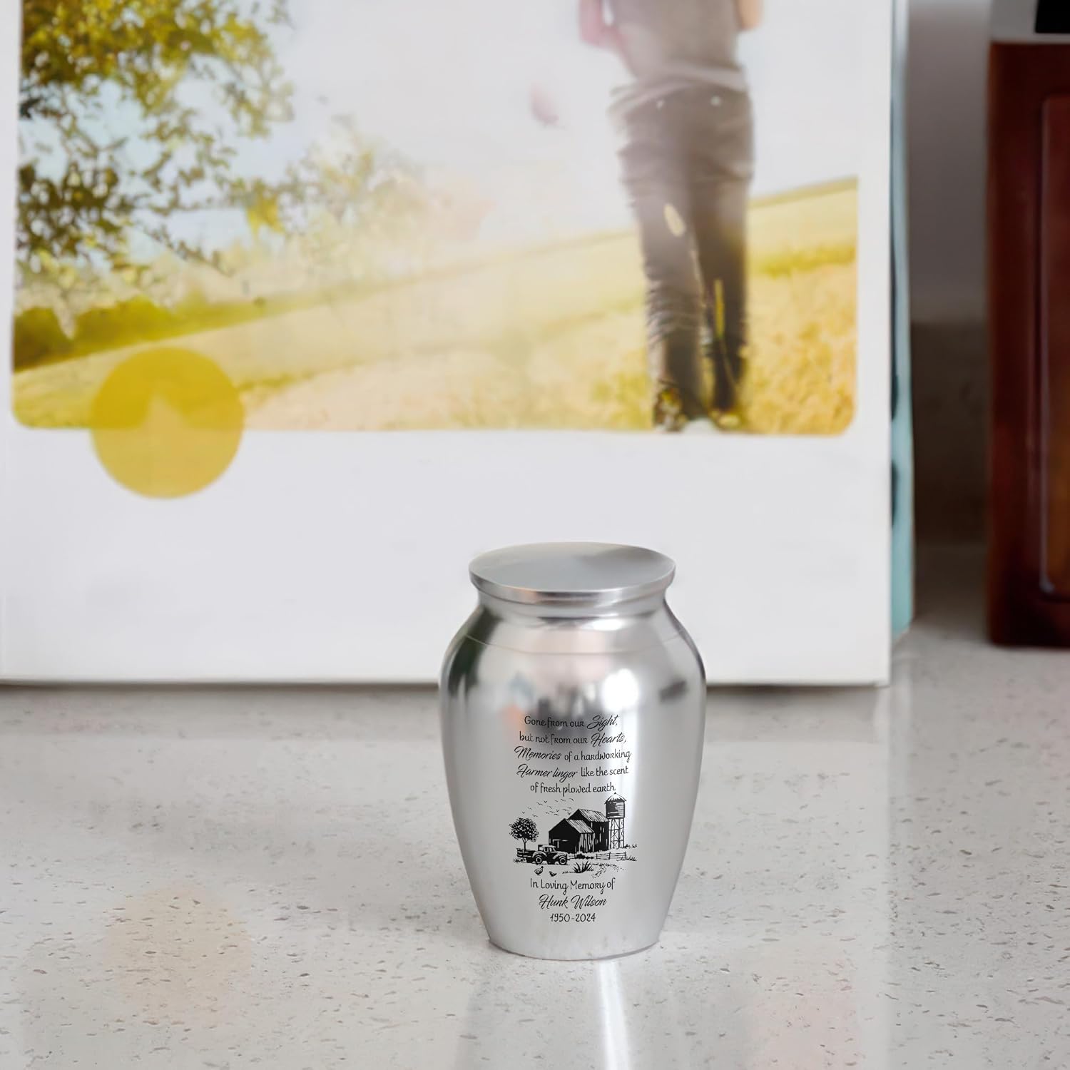 Artsy Woodsy Personalized Mini Urns for Human Ashes, Urn Cremation Stainless Steel Decorative Keepsake Urns for Ashes, Farmer Memorial Ash Holder for Loss of Loved One (03, 2.56x1.77, Farmer)