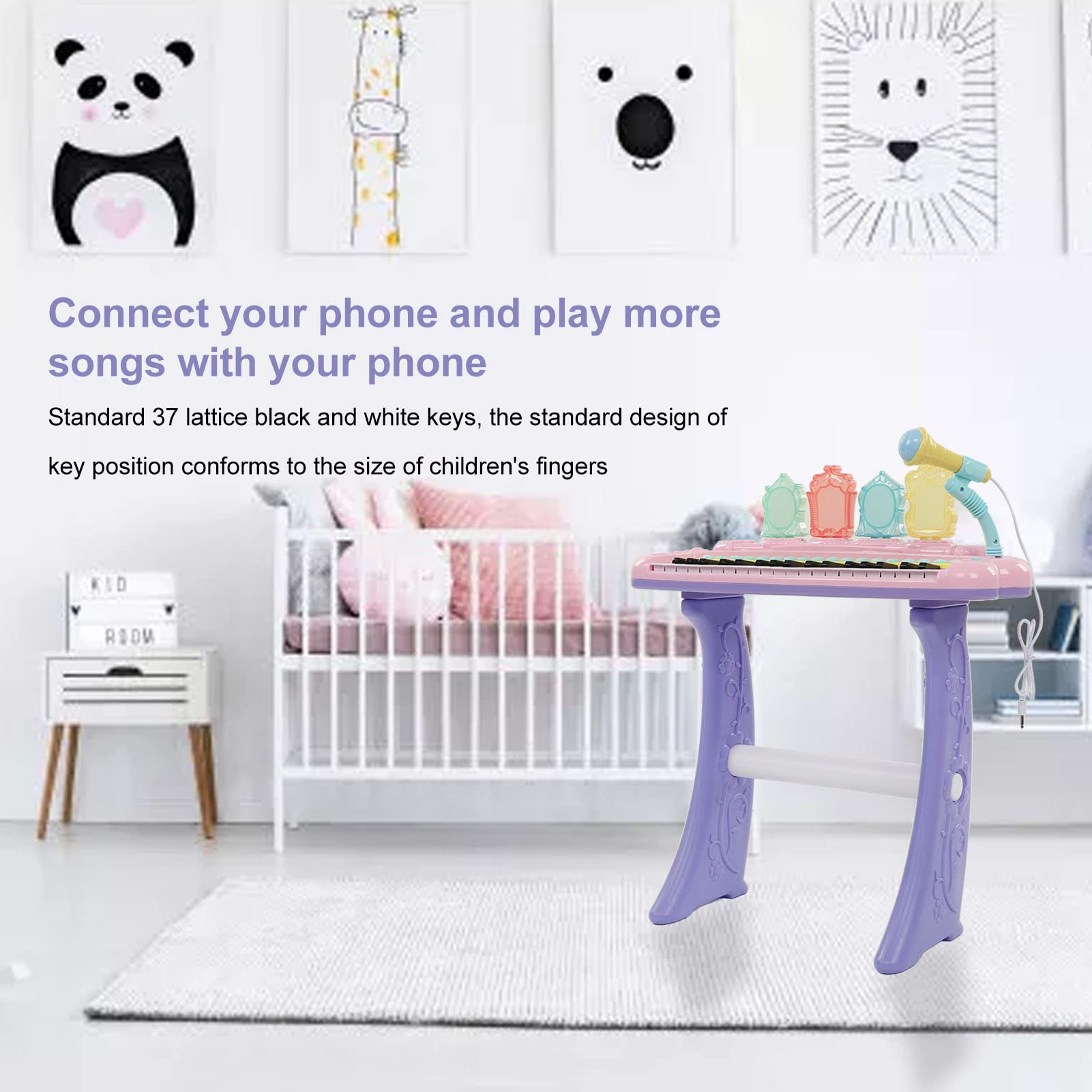 Strumento Musicale Portatile con Tastiera Elettronica per Pianoforte a 37 Tasti con Microfono per Bambini Che Imparano la Musica Rosa