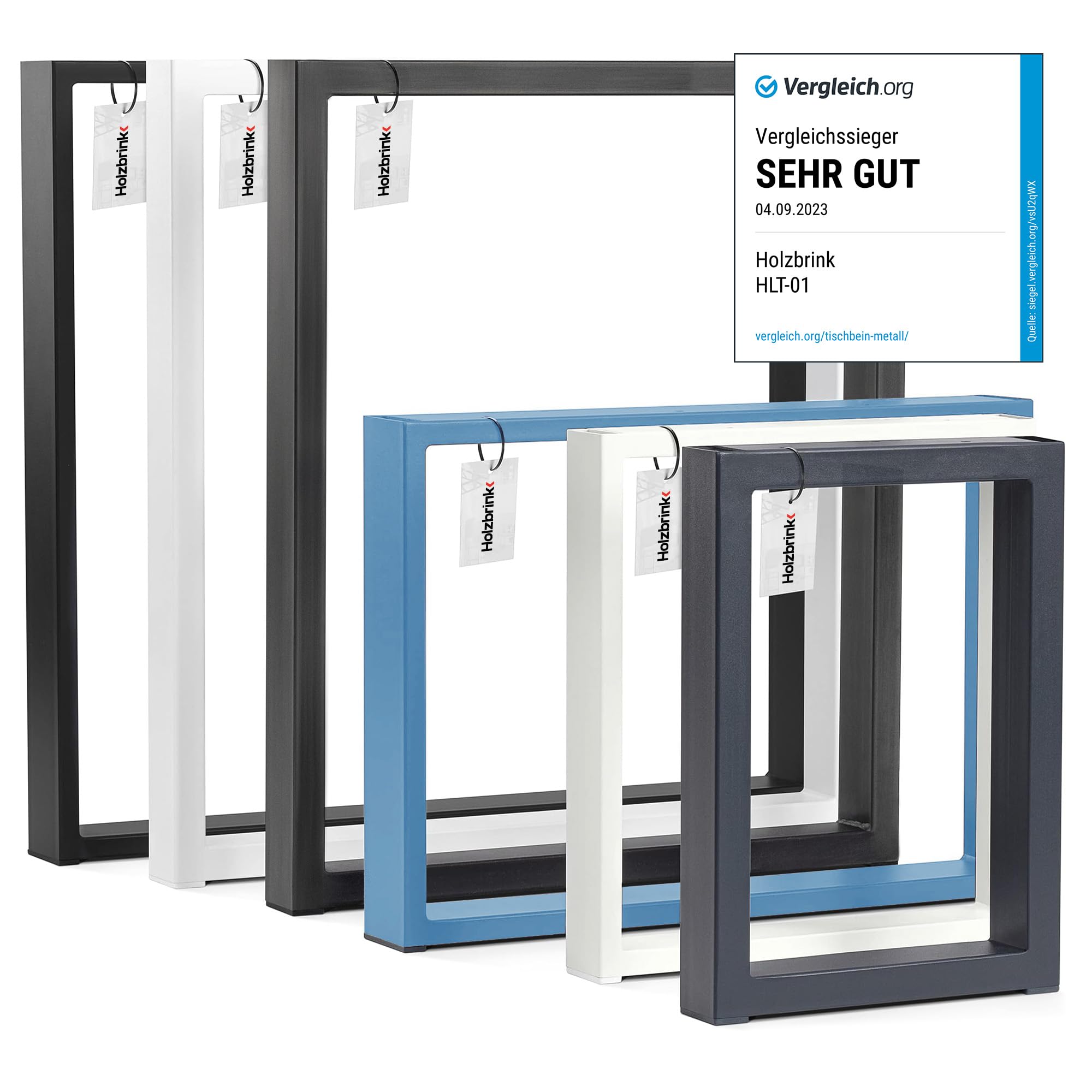 HOLZBRINK Tischbeine für Couchtisch Sitzbank, Möbelfüße aus Vierkantprofil 80x20 mm, Tischgestell 30x43 cm, Weiß, 1 Stück, HLT-01-C-AA-9016