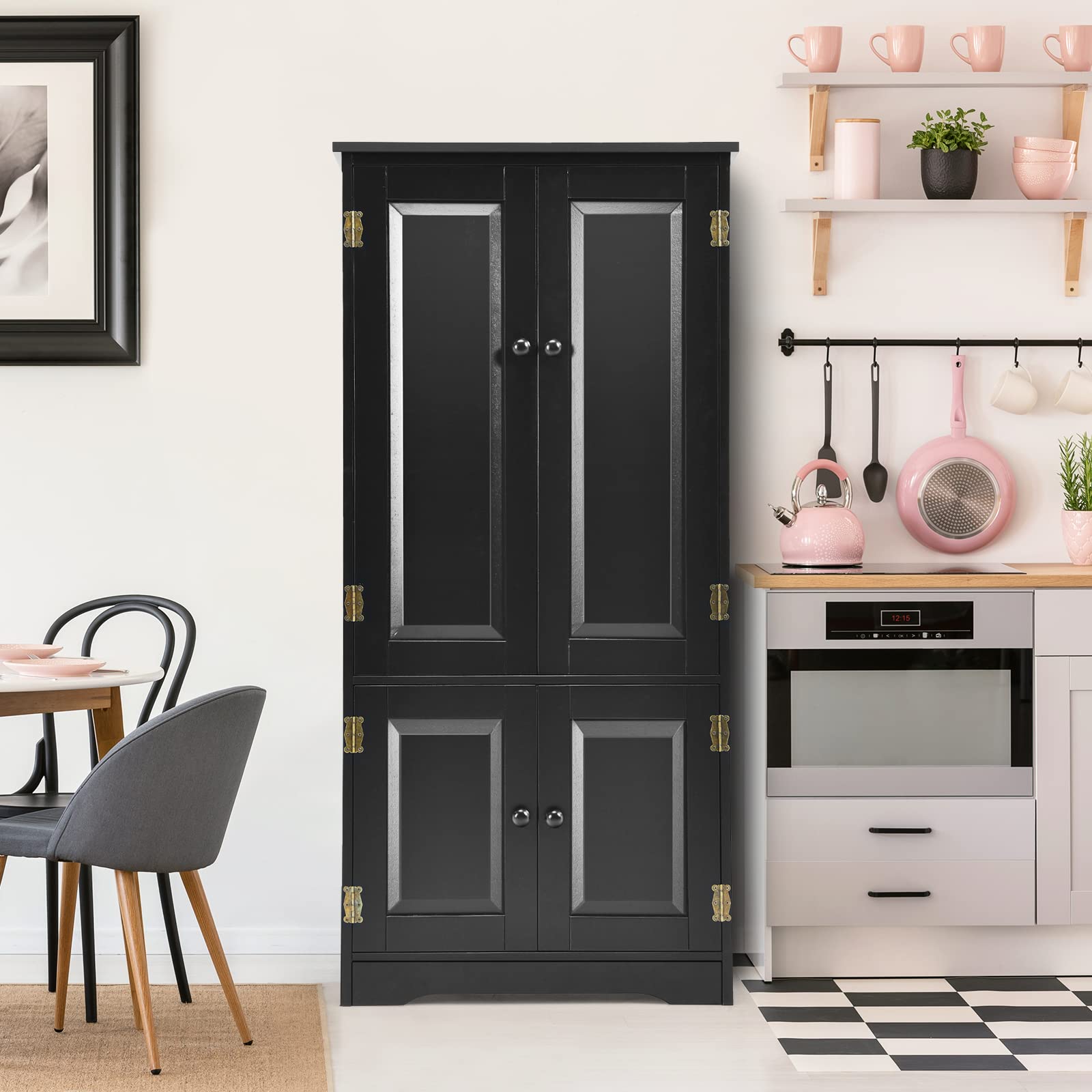KOMFOTTEU Armadio Alto in Legno con 2 Ripiani Regolabili, Armadio da Guardaroba Verticale con Dispositivo Anti-Rovesciamento, Mobile Organizzatore, Grande Spazio, 58,5 x 32 x 123 cm, Nero