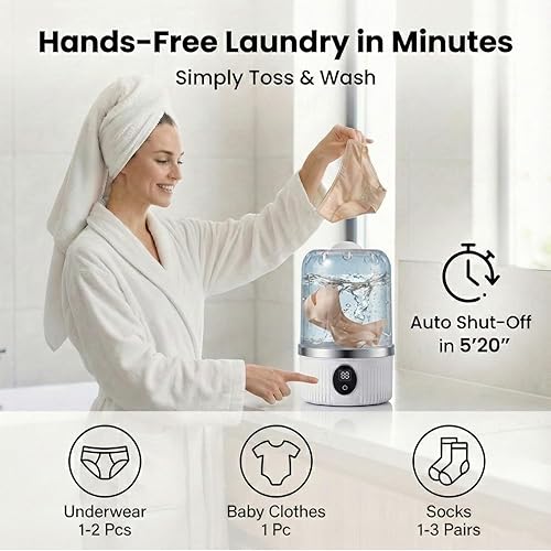 Miniatura 2 de Lavadora de ropa interior, mini lavadora portátil sin BPA para calcetines, ropa de bebé, pequeña taza de lavandería inalámbrica para viajes,