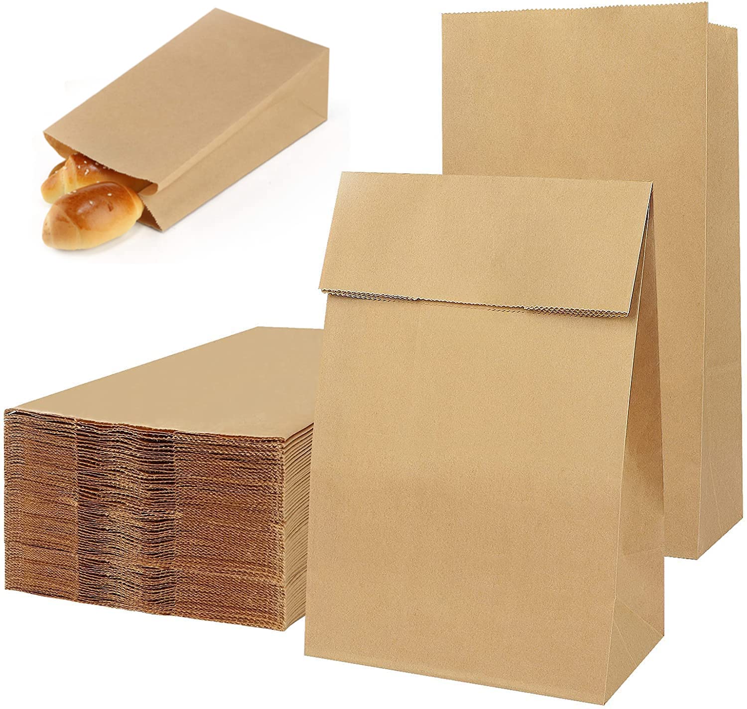 50 Pcs Brown Paper Lunch Bag 4lb Small Sandwich Kraft Paper Bags Strong & Durable:15.5x10x30cm, Paper Food Bags, Paper Lunch Bags, Kraft Paper, Sweet Bags Without Handles for Wedding Birthday Party