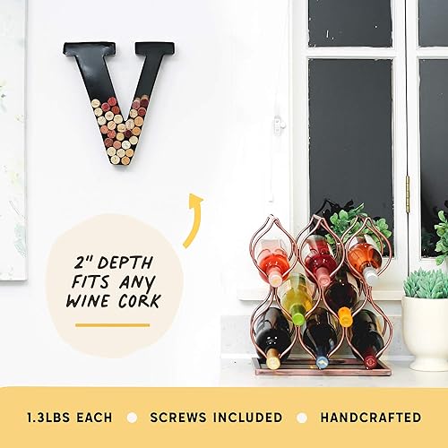 Miniatura 4 de Soporte metálico para corchos de vino con forma de monograma de la letra V para regalar a amantes del vino en fiestas de inauguración de casas,