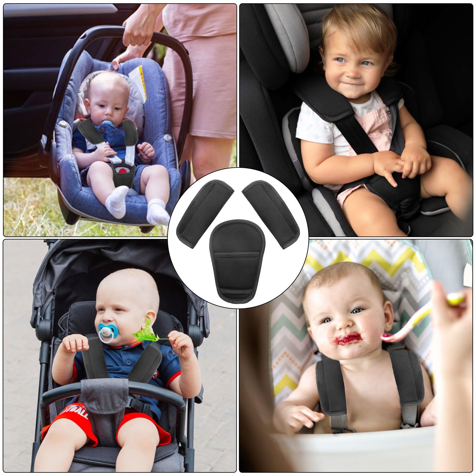Cuscino di protezione per cintura di sicurezza per auto, 3 pezzi, rimovibile, per passeggino, per adulti e bambini, per proteggere collo e spalle.