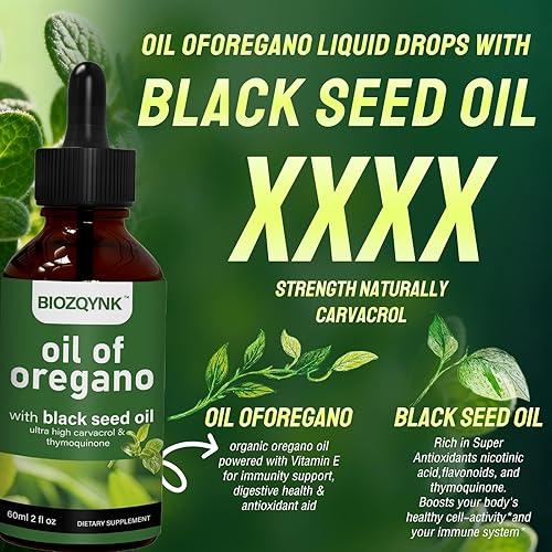 Miniatura 3 de Aceite de orégano en gotas líquidas con aceite de semilla negra, concentrado de alto contenido de carvacrol y timoquinona para apoyo inmunológico,