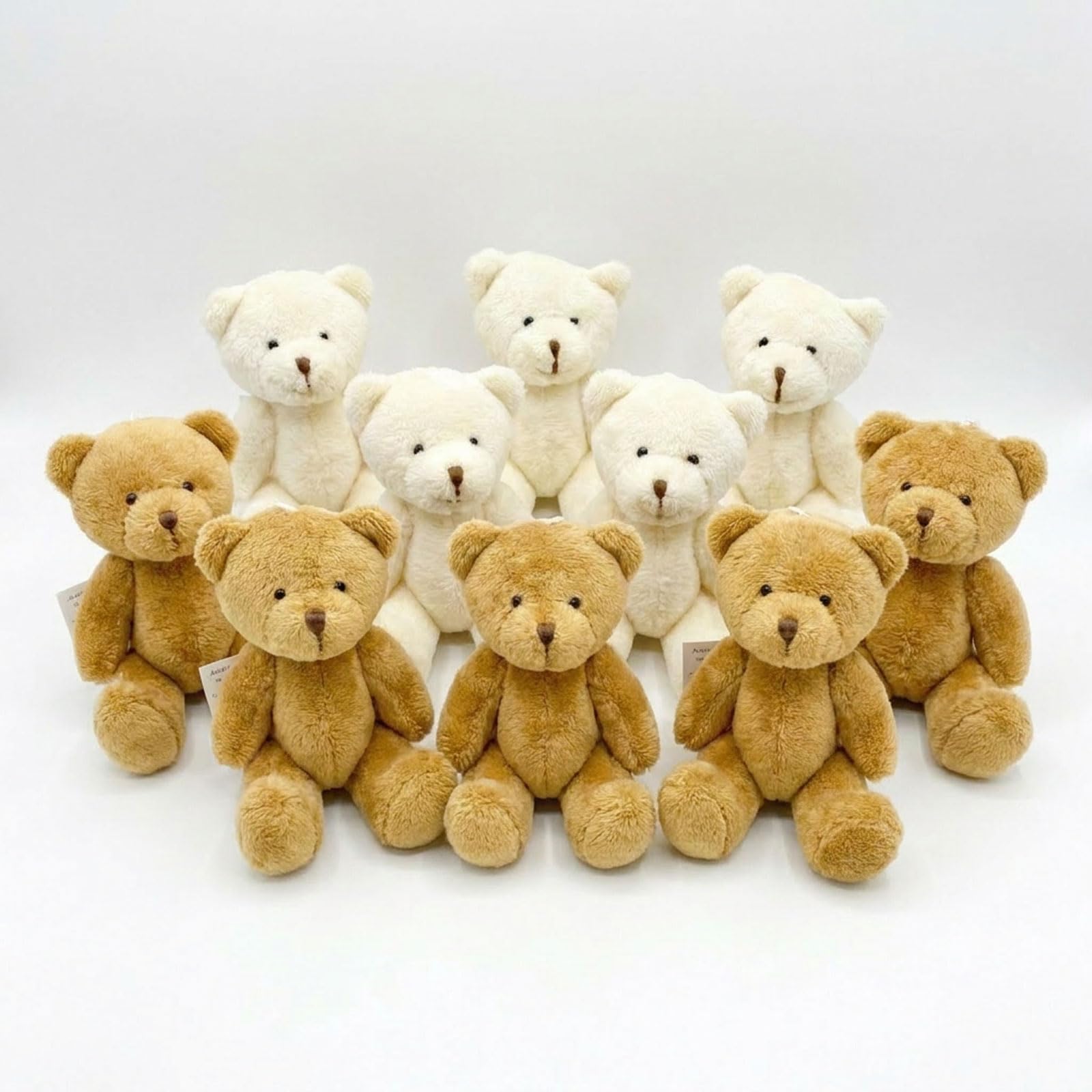 Mini Teddy Bear Set of 10 - 5 white and 5 brown - Party Bag Fillers