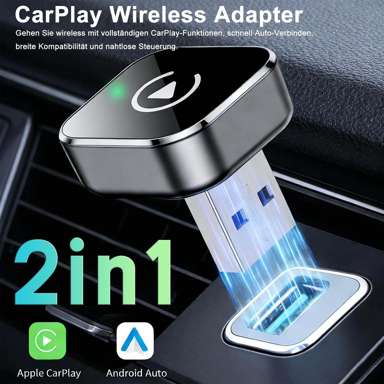 Wireless CarPlay Adapter für Apple iPhone & Android, 2026 Upgrade von Wired auf Wireless–Plug & Play, Mini & Stable T-Design, CarPlay Wireless Adapter für Auto-Navigation Übertragen
