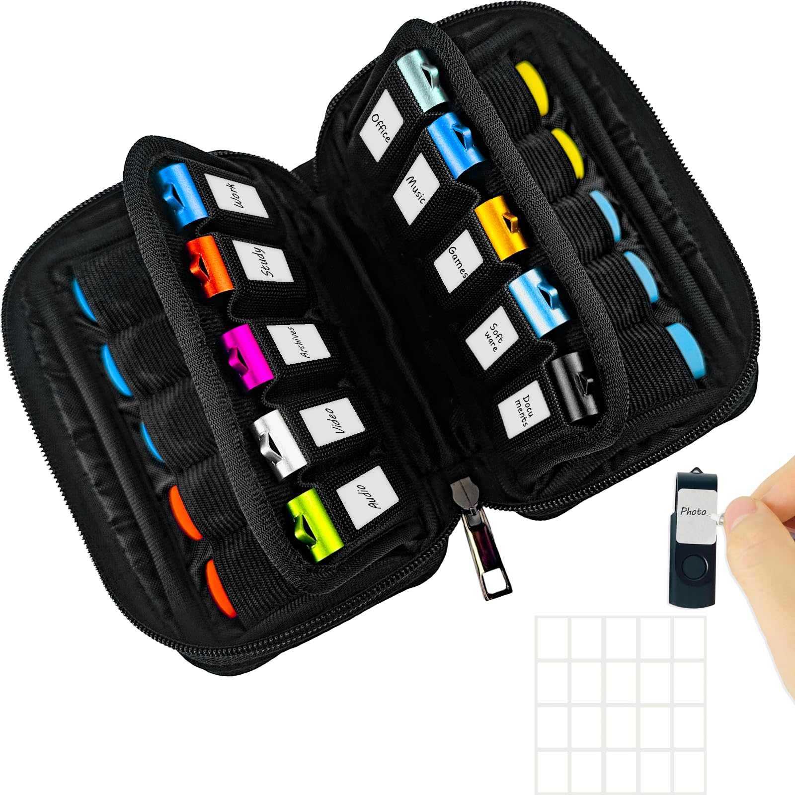 Flash Drive Case 20 Slots Storage Case JBOS USB Holder Storage Bag for Flash Drive Electronic Accessories Organizer for Memory Stick, Jump Drive, Thumb Drive, USB Cases
