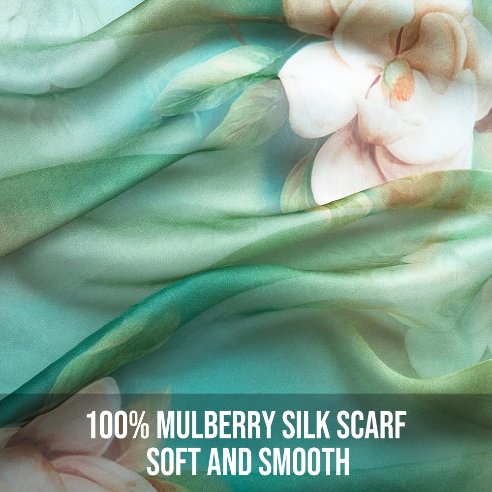 STORY OF SHANGHAI Sciarpa di 100% Seta da Donna Foulard Chiffon con Fantasie Orientale Semi-Trasparente