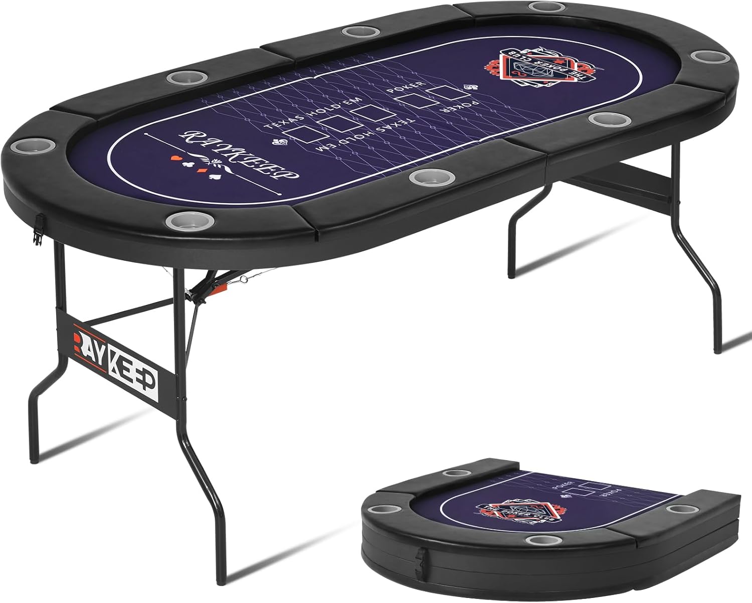 Poker Table Foldable, 8 Player Folding Poker Tables w/Collapsible Legs, Casino Grade Felt, Padded Rails and Cup Holders, Portable Poker Table for Texas Holdem Poker and Blackjack, 71 Inch 71inch Black New