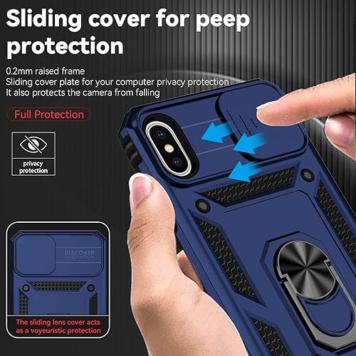 Miniatura 3 de Funda para iPhone X, iPhone Xs, con protector de pantalla deslizante para cámara HD, protección de cámara soporte giratorio magnético funda