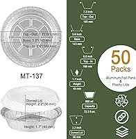 Vista 4 de Paquete de 50 sartenes redondas de papel de aluminio de 7 pulgadas con tapas de plástico transparente Contenedores desechables para hornear