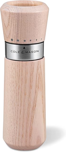 Cole & Mason H331905 Lyndhurst Nordic White Pepper Mill | Gourmet Precision+ | Stained Ash/Stainless Steel | 185mm | Single | Includes 1 x Pepper Grinder | Lifetime Mechanism Guarantee
