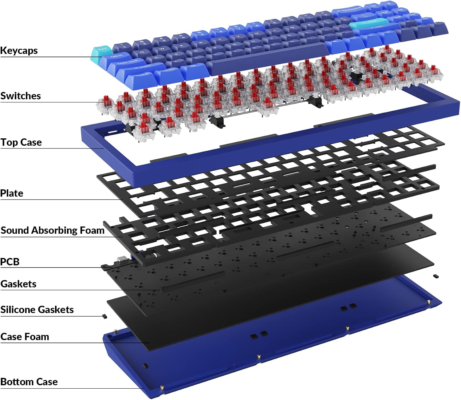 Keychron Q7 70% Layout Hot-Swappable RGB Wired Custom Mechanical Keyboard Compatible with Mac Windows Linux, QMK/VIA Programmable Macro Gateron G Pro Red Switch Double Gasket Kit Full Aluminum-Blue