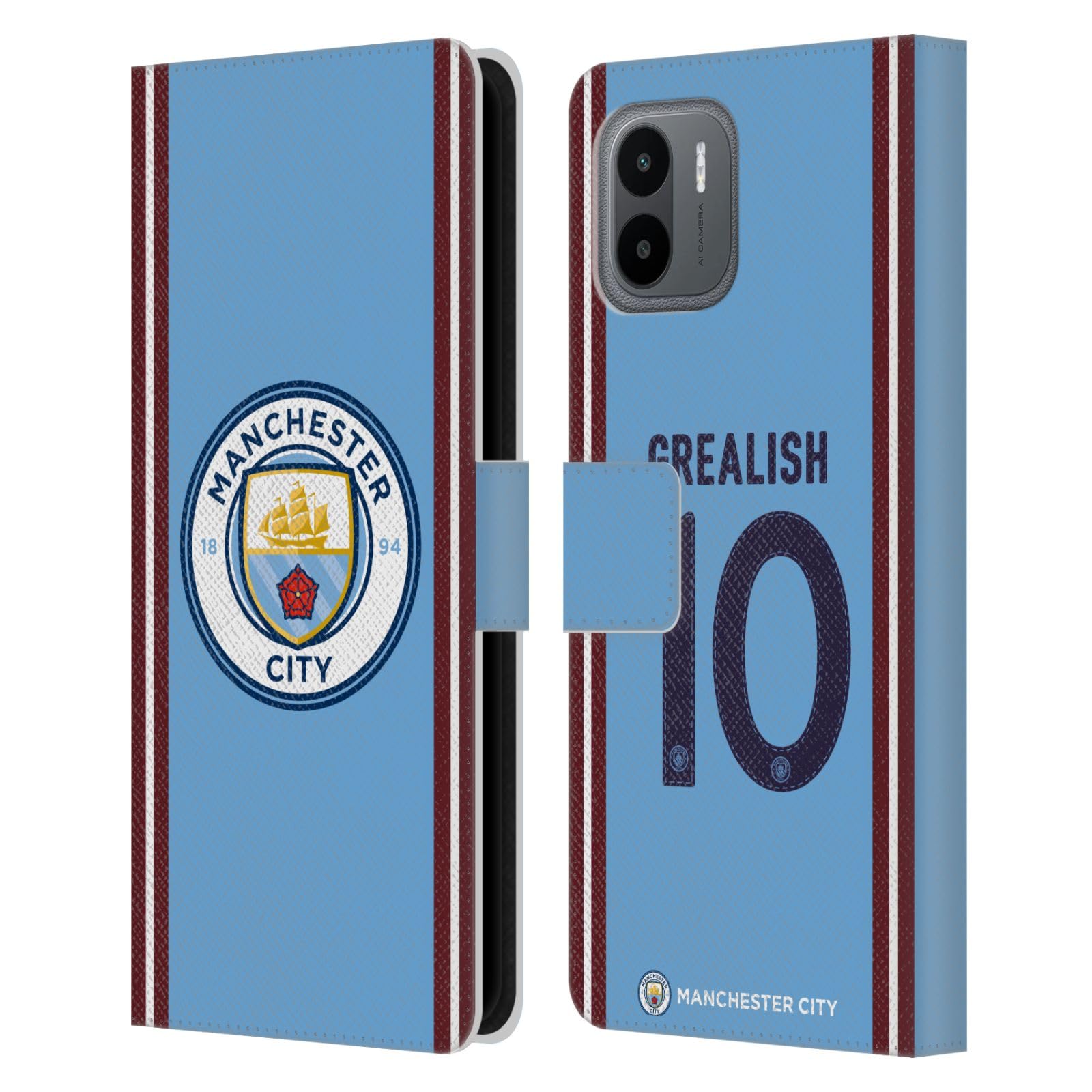 Head Case Designs Officially Licensed Manchester City Man City FC Jack Grealish 2022/23 Players Home Kit Leather Book Wallet Case Cover Compatible with Xiaomi Redmi A2