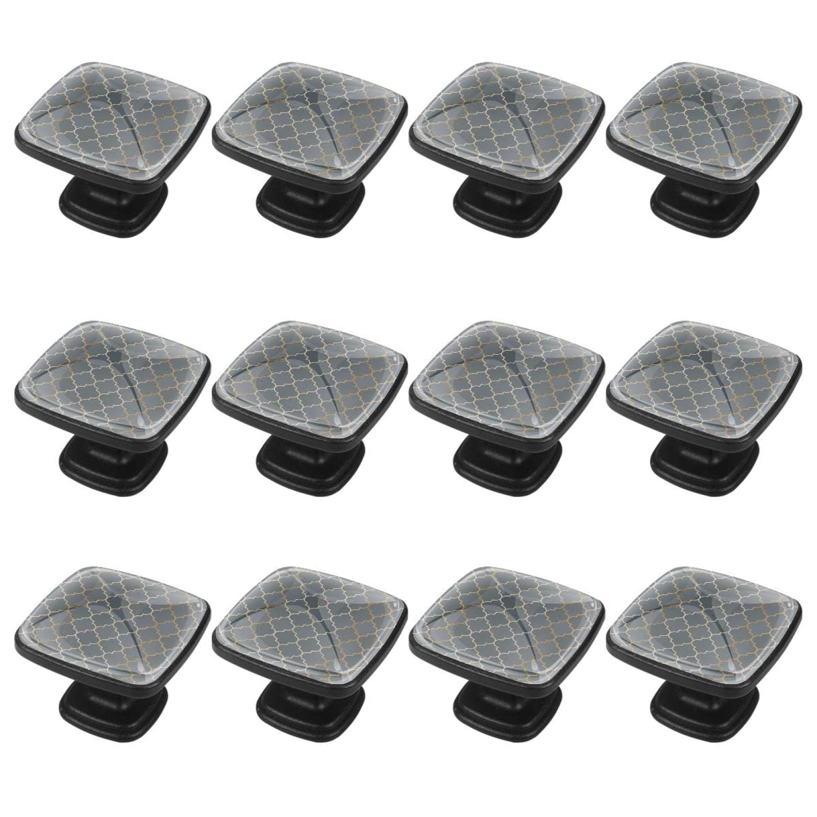 Boutons pour armoires motif marocain géométrique gris vintage lot de 12
