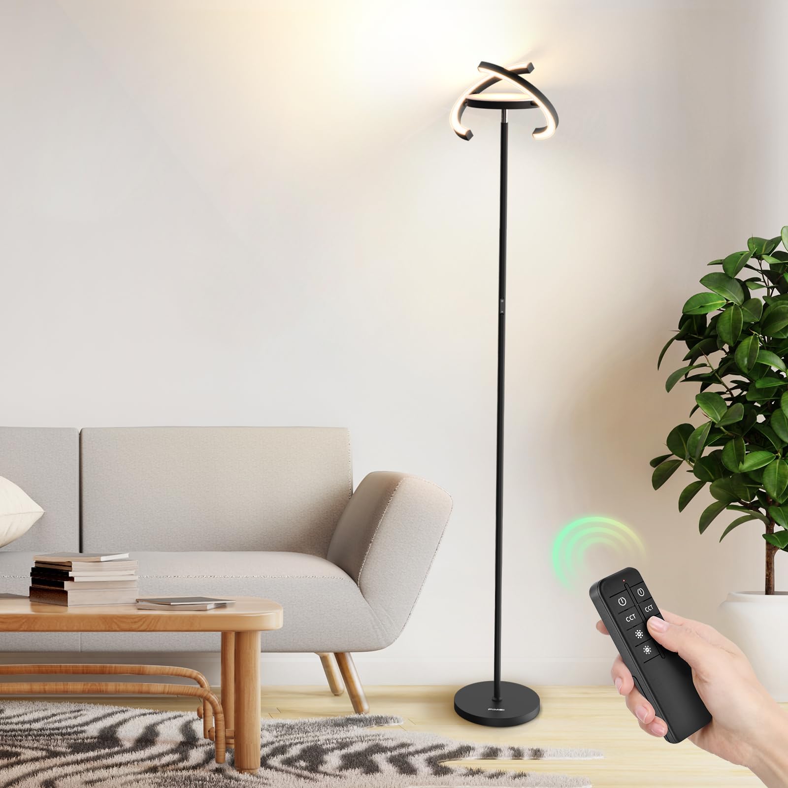 FIMEI Stehlampe, Stufenlos dimmbar & 3000K - 6000K Farbtemperaturen, Fernbedienung/Touch Unabhängige Steuerung, Augenschonend, Uplighter Stehlampe für Wohnzimmer