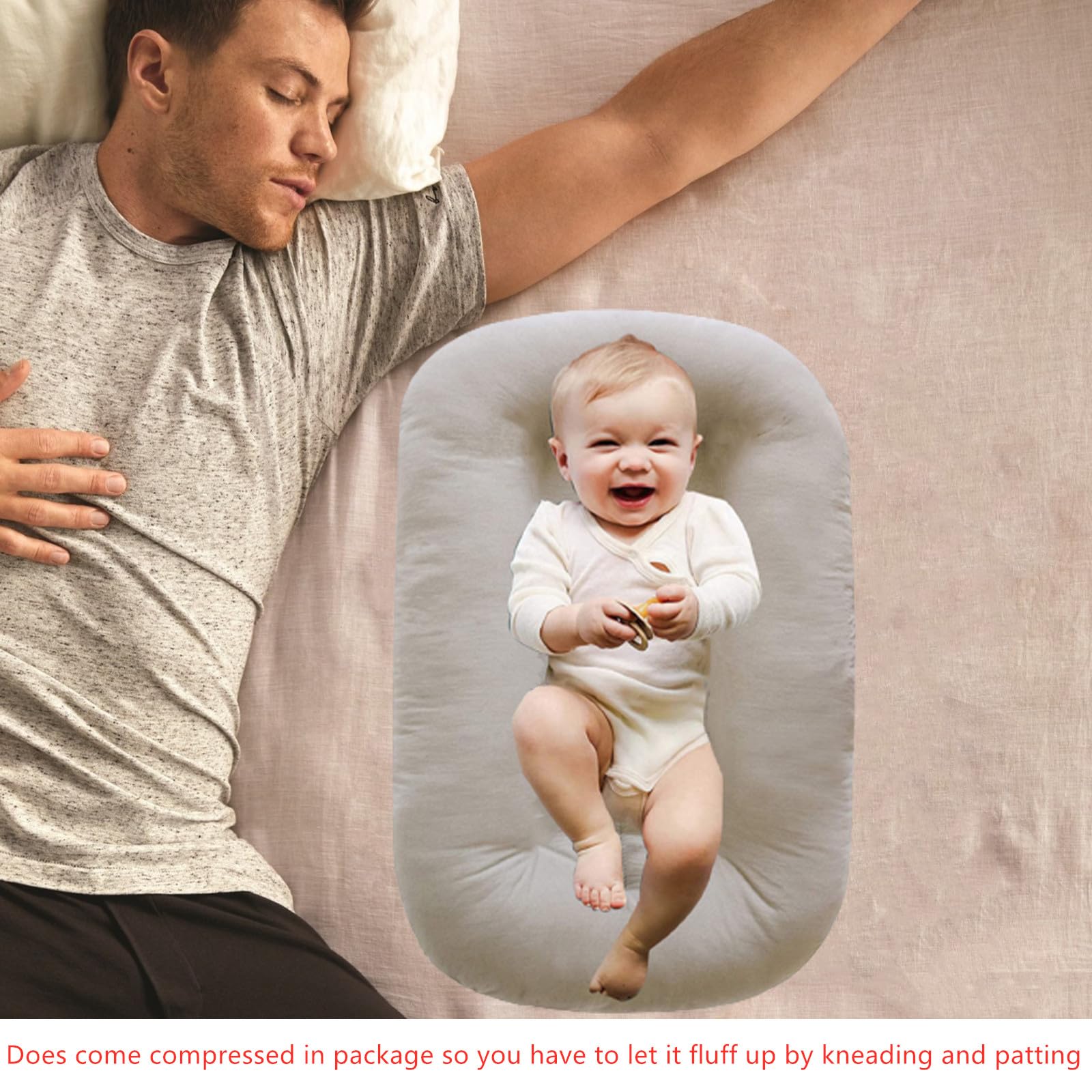 Baby Lounger Pillow,Loevin Baby Lounger Pillow for Newborn Cosleeping for Baby in Bed,Newborn Lounger Baby Nest for Boys & Girls 0-12 Months|English Apricot