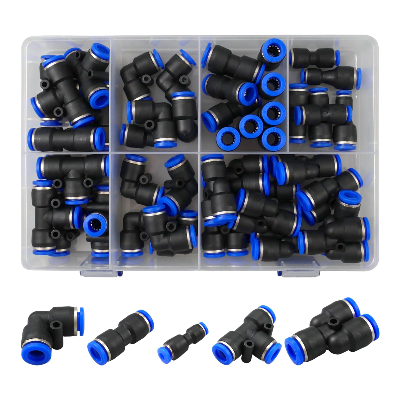 Inodiref 46-teiliger Pneumatik-Steckverbinder-Satz – Push-in Schnellkupplungen, Gerade, Winkel, T-Stücke & Reduzierer, 8mm Inodiref 46-teiliger Pneumatik-Steckverbinder-Satz – Push-in Schnellkupplungen, Gerade, Winkel, T-Stücke & Reduzierer, 8mm