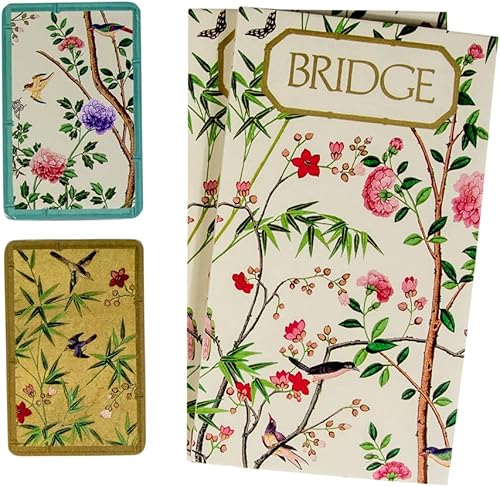 Miniatura 8 de Caspari Juego de regalo de puente de papel tapiz chino en azul, 2 barajas de cartas y 2 blocs de puntuación